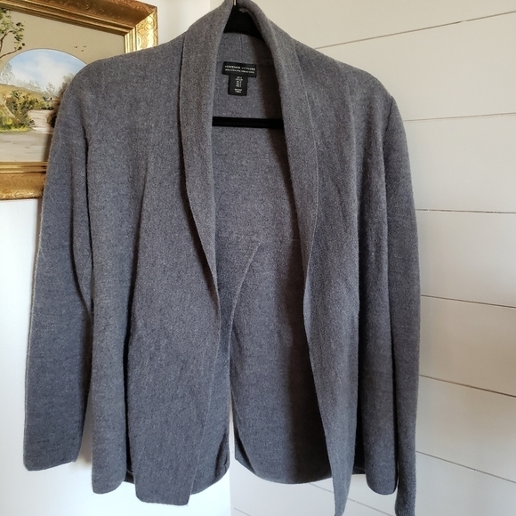 Adrienne Vittadini 100% Extra Fine Merino Wool Grey Open Front Cardigan Small - Picture 1 of 4